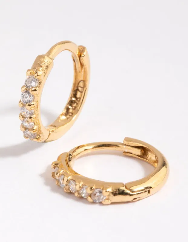 Gold Plated Sterling Silver Cubic Zirconia Huggie Earrings sold by lovisa