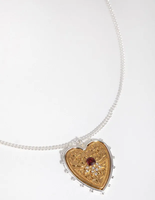18ct Gold & Silver Plated Cubic Zirconia Antique Heart Necklace sold by lovisa