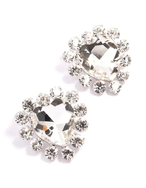 Rhodium Multi Diamante Heart Stud Earrings sold by lovisa