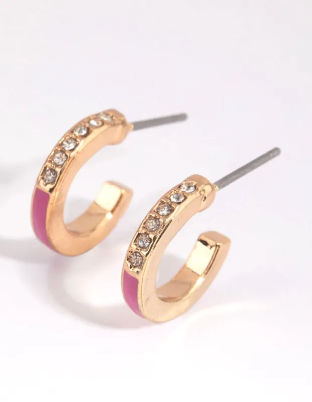 Pink Diamante Huggie Earrings sold by lovisa