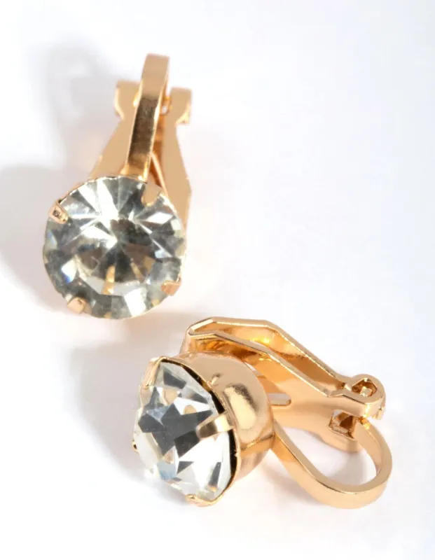 Gold Statement Diamante Clip On Earrings sold by lovisa
