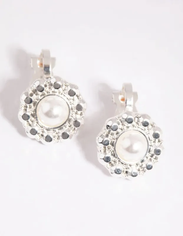 Silver Pearl & Diamante Clip On Earrings sold by lovisa