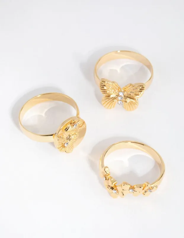 18ct Gold Plated Cubic Zirconia Butterfly Ring Pack sold by lovisa
