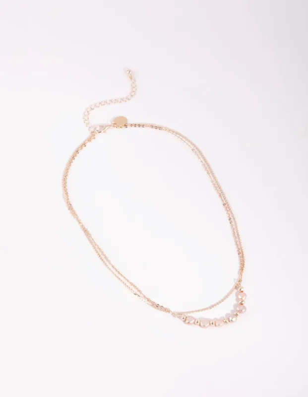 Rose Gold Pearl Layered Necklace sold by lovisa