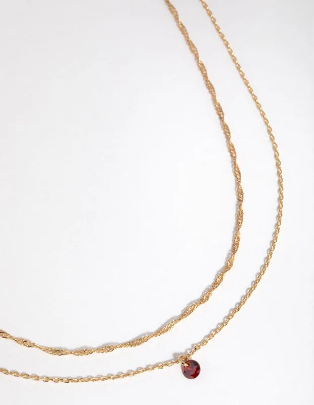 18ct Gold Plated January Garnet Cubic Zirconia Necklace Set sold by lovisa