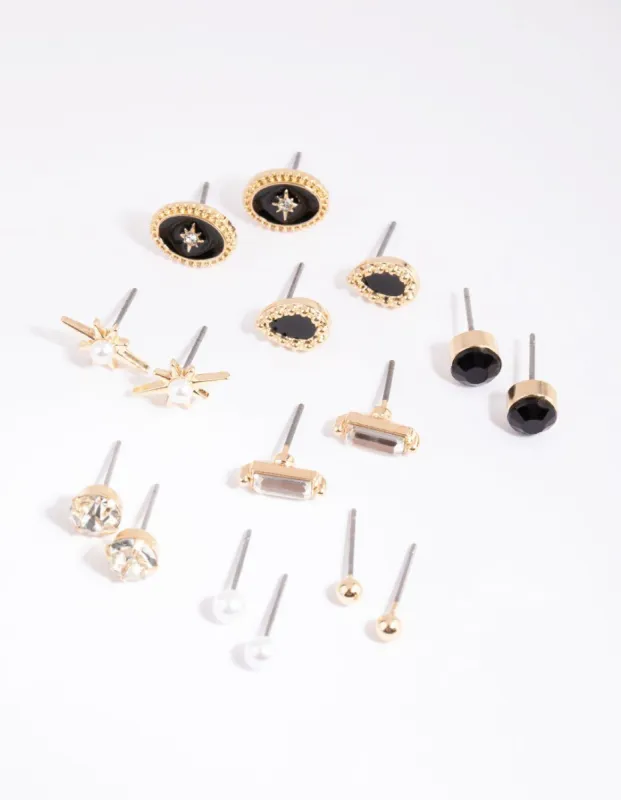 Gold Celestial Diamante & Pearl Stud Earring 8-Pack sold by lovisa