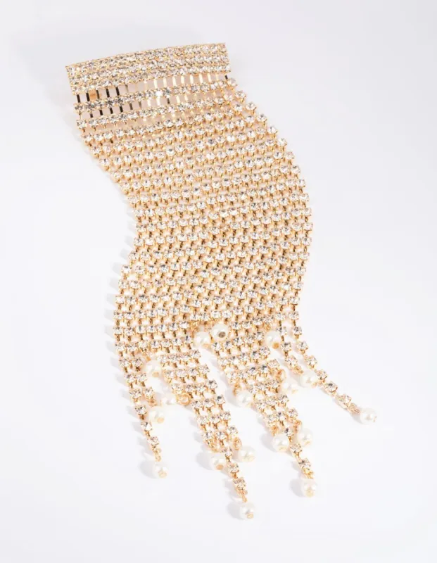 Gold Diamante & Pearl Ponytail Clip sold by lovisa