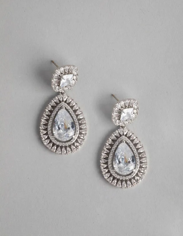 Silver Cubic Zirconia Pear Drop Earrings sold by lovisa
