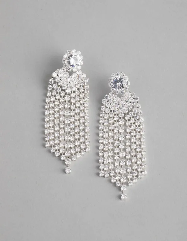 Silver Cubic Zirconia Cup Chain Curtain Earrings sold by lovisa