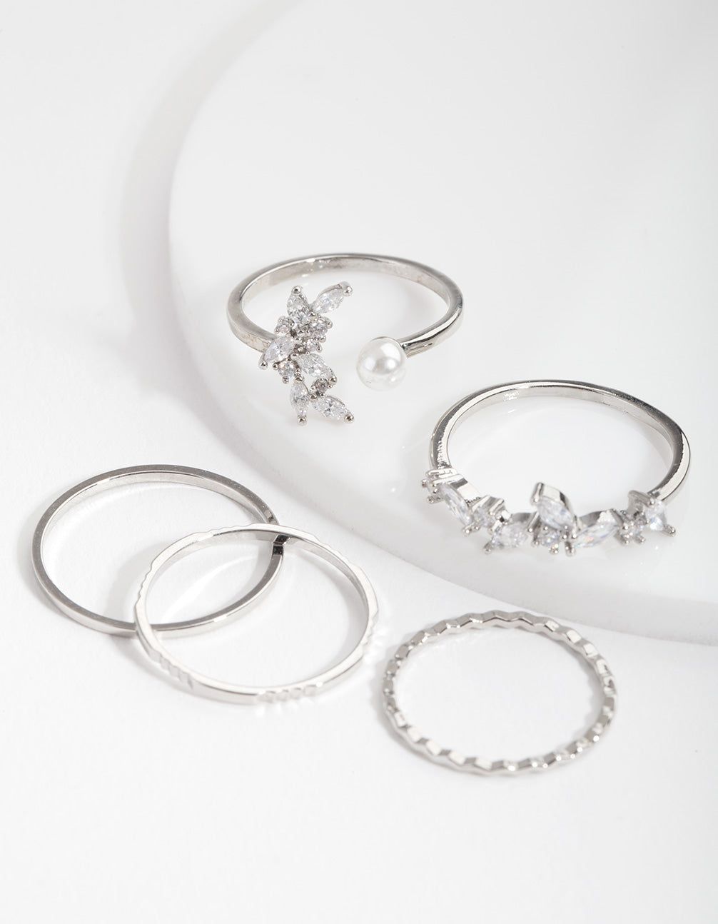 Cubic Zirconia Diamante Pearl Ring 5-Pack sold by lovisa