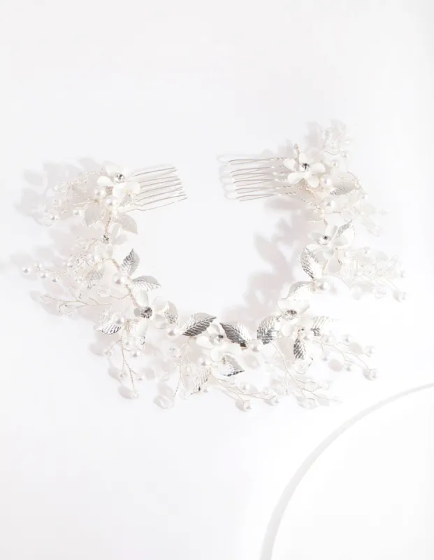 Silver Pearl Flower Hair Wrap sold by lovisa
