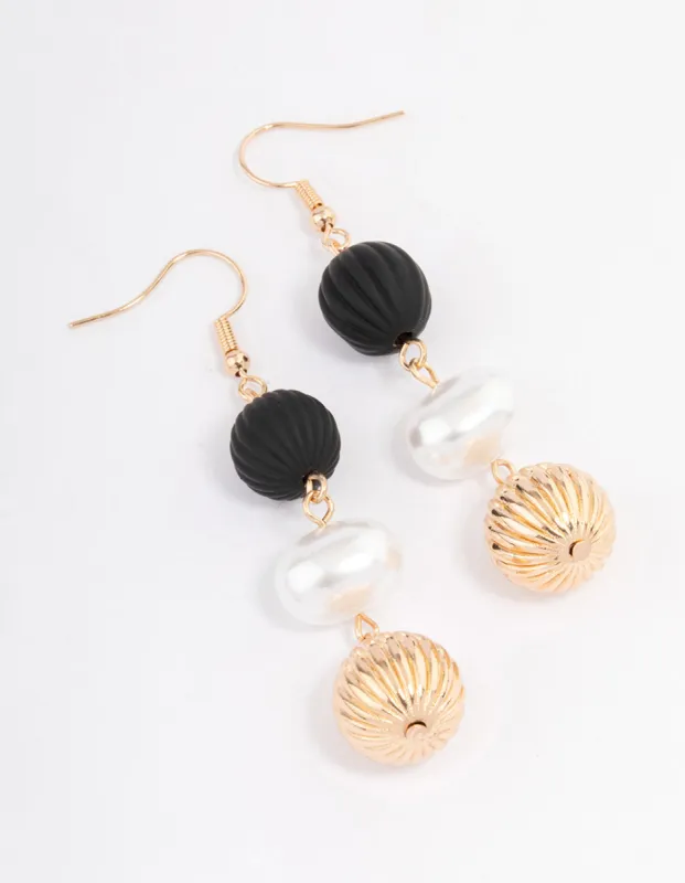 Black Triple Ball Beaded Drop Earrings sold by lovisa