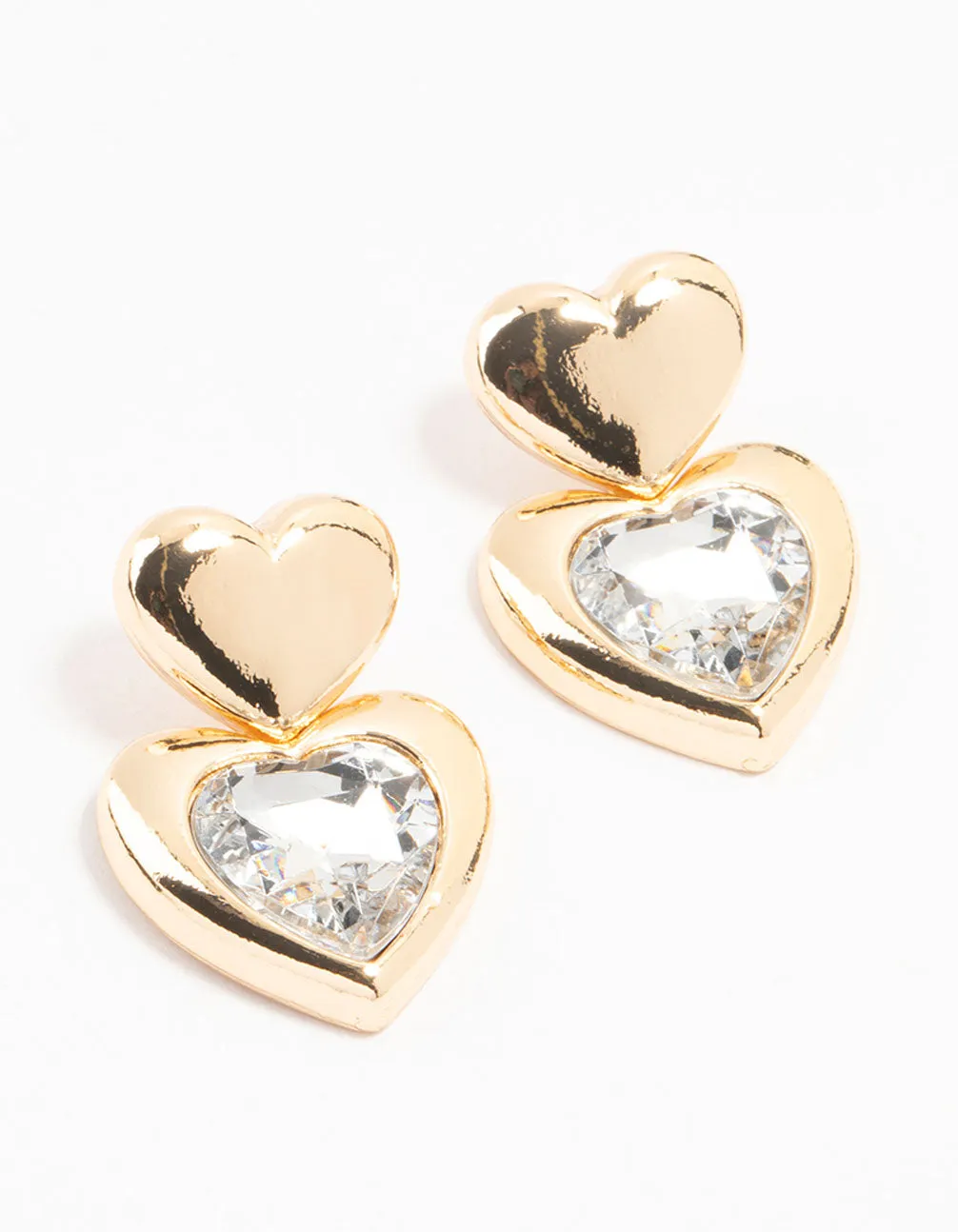 Gold Diamante Puffy Heart Drop Earrings sold by lovisa