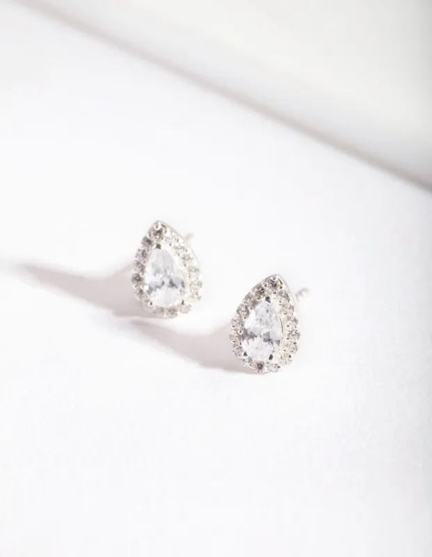 Silver Cubic Zirconia Teardrop Halo Stud Earrings sold by lovisa