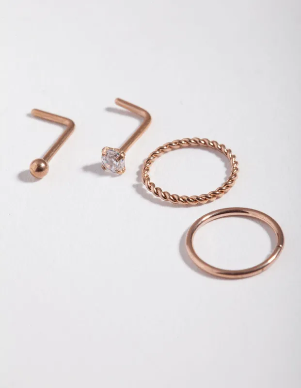 Surgical Steel Rose Diamante Twist Nose Stud 4-Pack sold by lovisa