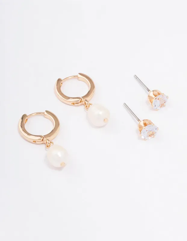 Gold Diamante & Pearl Earring Pack sold by lovisa