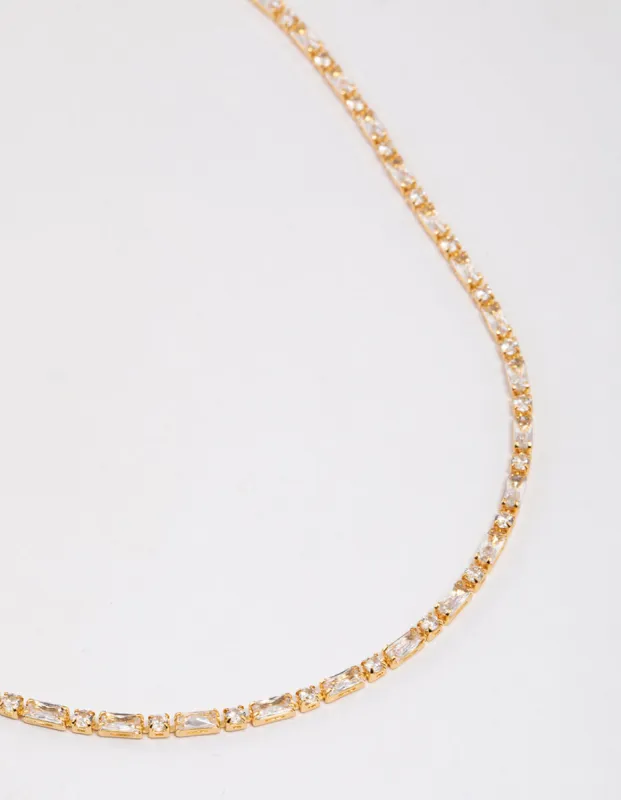 Gold Plated Cubic Zirconia Round & Baguette Tennis Necklace sold by lovisa