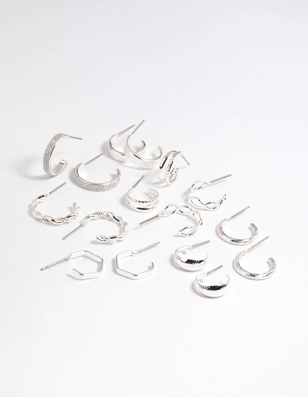 Silver Textured Glitter Hoop Earring 8-Pack sold by lovisa