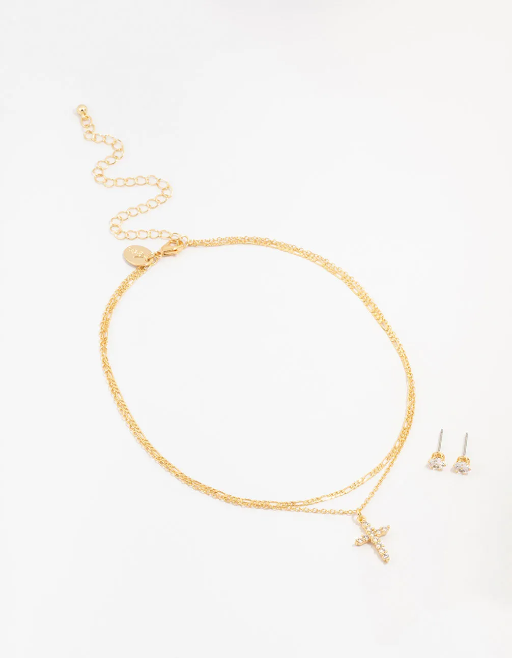 Gold Plated Cubic Zirconia Stud & Cross Necklace Set sold by lovisa product image thumbnail 2