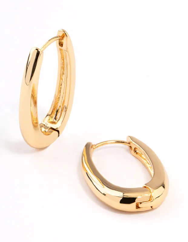 Gold Plated Long Oval Plain Huggie Earrings sold by lovisa