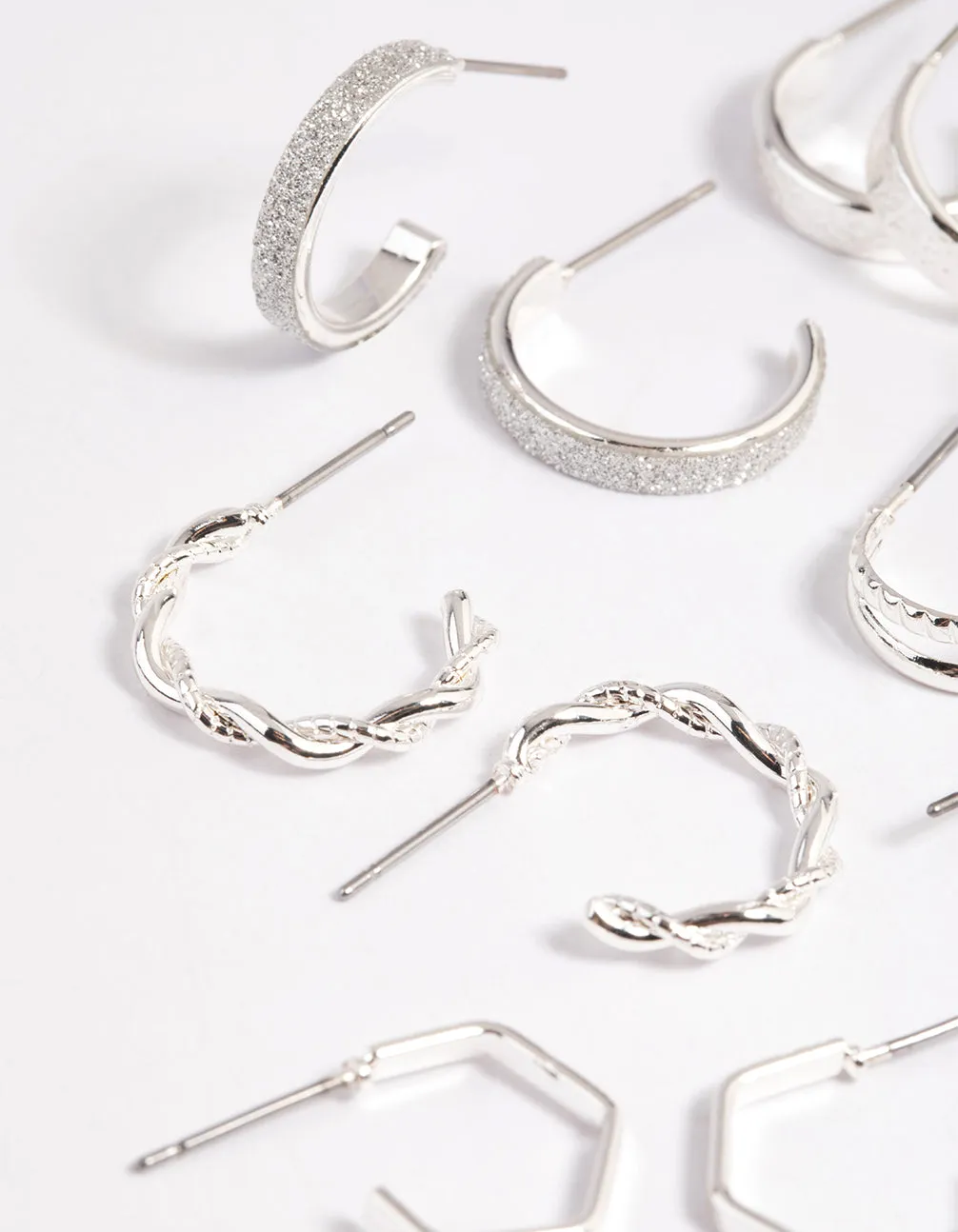 Silver Textured Glitter Hoop Earring 8-Pack sold by lovisa product image thumbnail 3