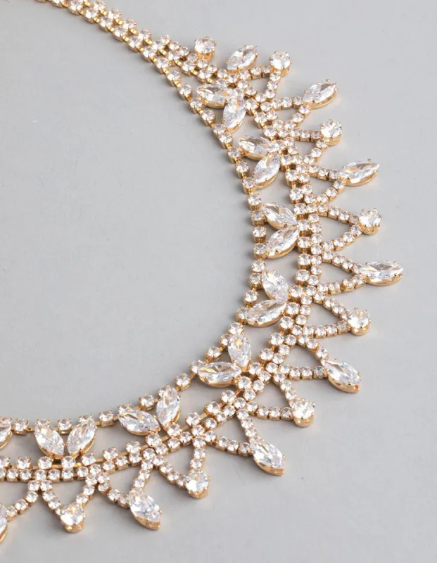 Gold Cubic Zirconia Statement Pointed Necklace sold by lovisa