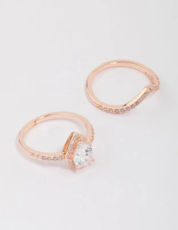 Rose Gold Crowned Pear Diamante Ring sold by lovisa