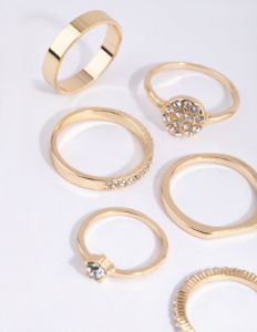 Gold Simple Band Diamante Ring Pack sold by lovisa