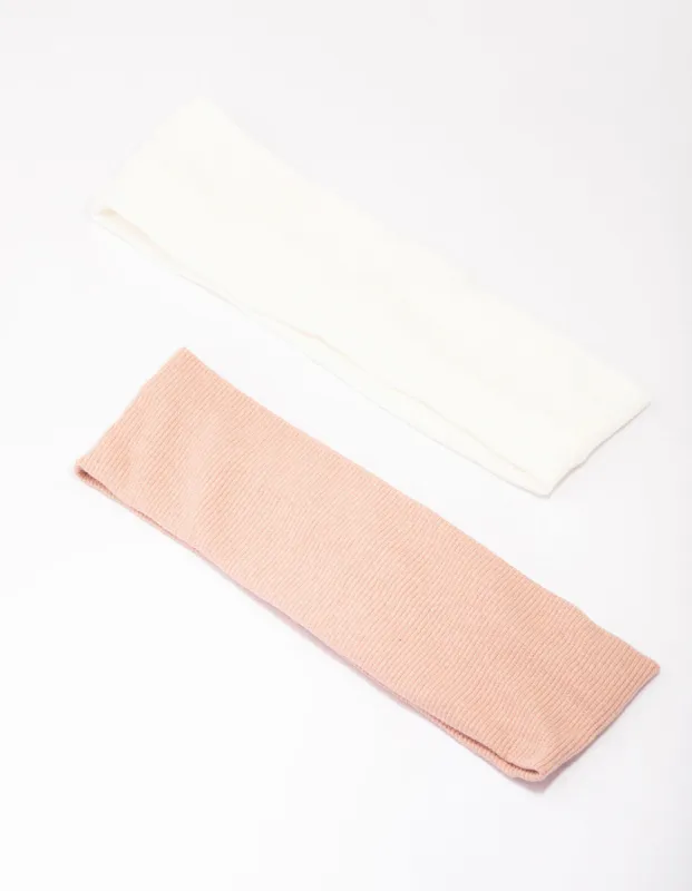 Ivory & Pink Ribbed Fabric Headband Pack sold by lovisa