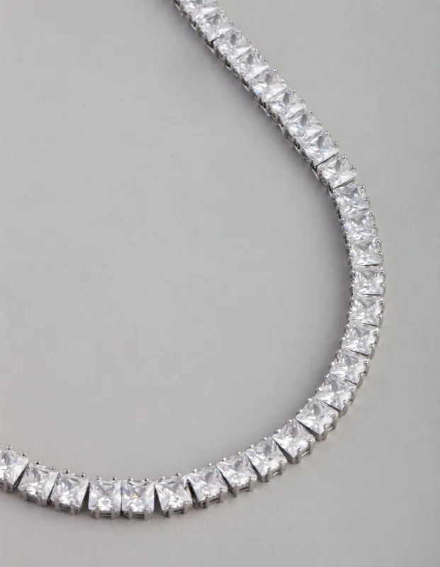 Silver Cubic Zirconia Statement Square Necklace sold by lovisa