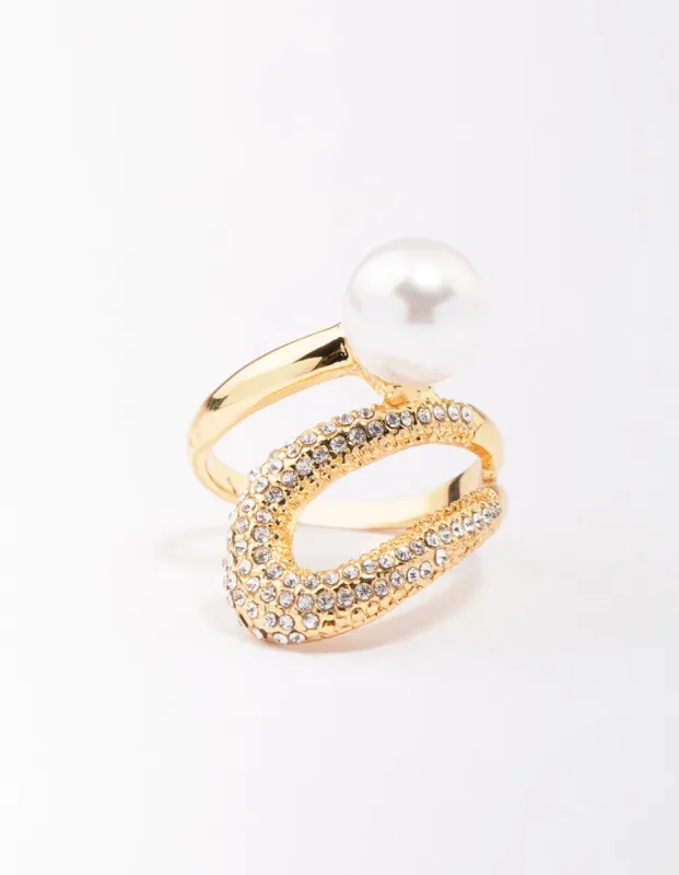 Gold Plated Pave Pearl Cocktail Ring sold by lovisa