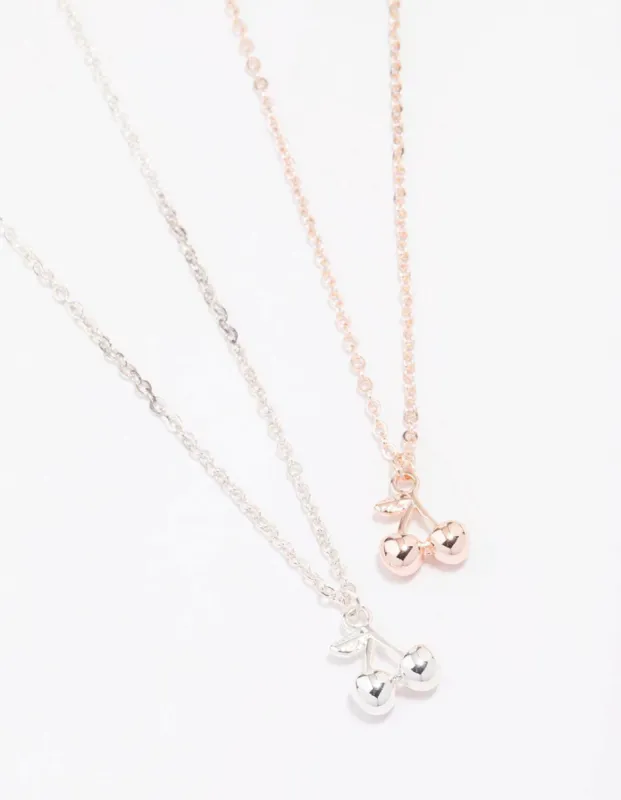 Mixed Metal Cherry Pendant Necklace Pack sold by lovisa