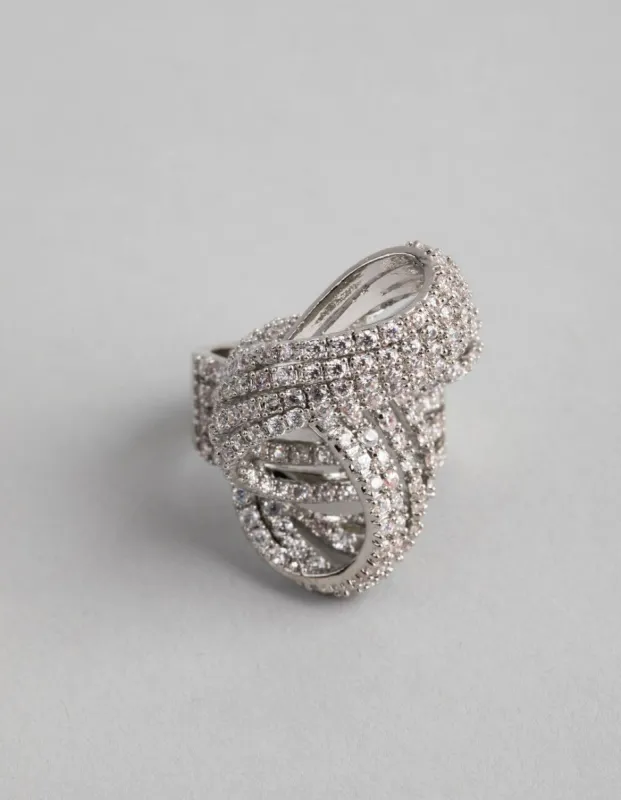 Rhodium Cubic Zirconia Cup Chain Knot Ring sold by lovisa
