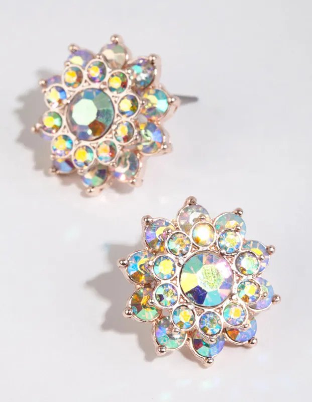 Gold Diamante Flower Stud Earrings sold by lovisa