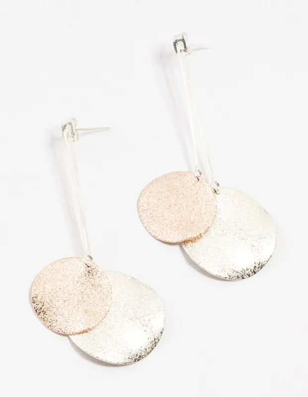 Mixed Metal Sandblast Disc Drop Earrings sold by lovisa
