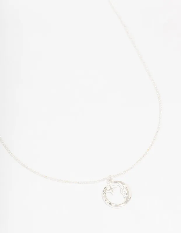 Silver Round Half Moon Pendant Necklace sold by lovisa