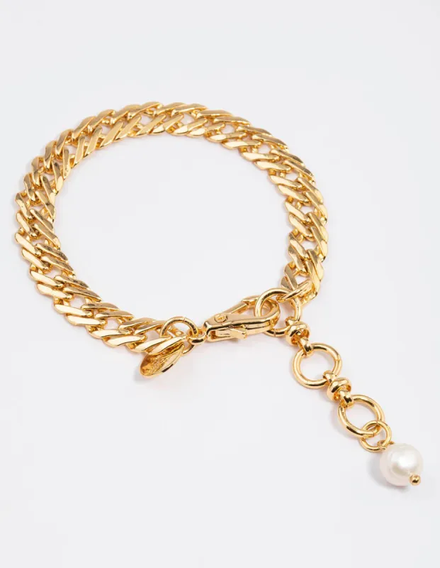 Gold Plated Classic Flat Chain Freshwater Pearl Bracelet sold by lovisa