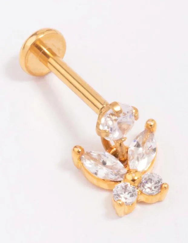 Gold Plated Titanium Cubic Zirconia Butterfly Drop Earring sold by lovisa