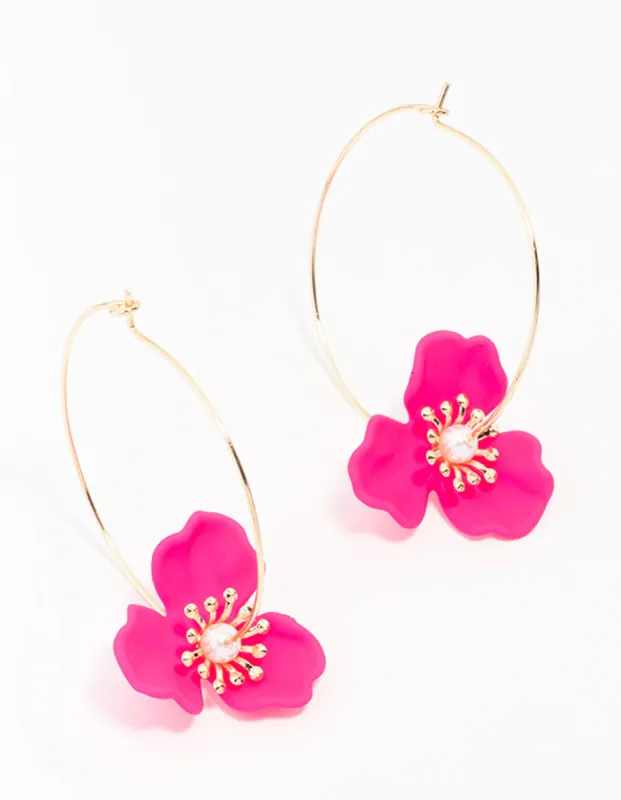 Gold Coated Wire Flower Hoop Earrings sold by lovisa