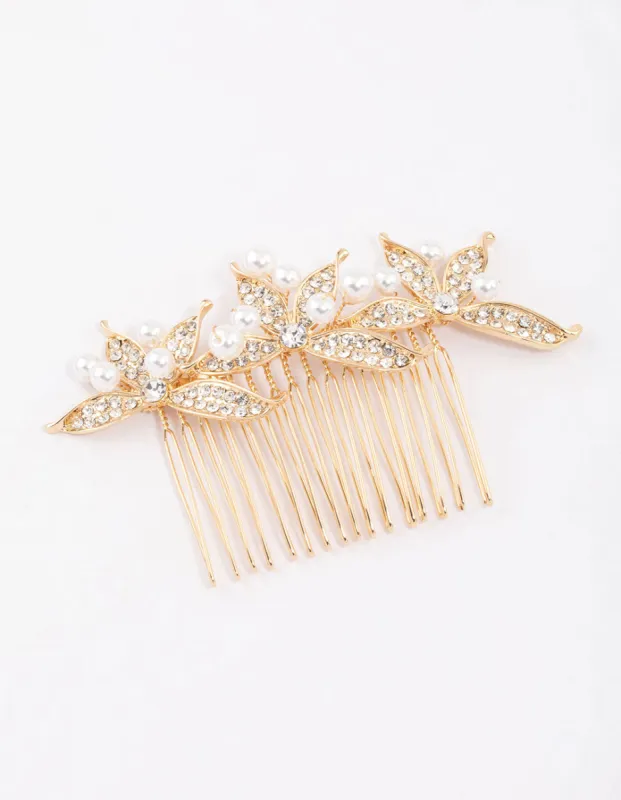 Gold Diamante & Pearl Trio Hair Comb sold by lovisa