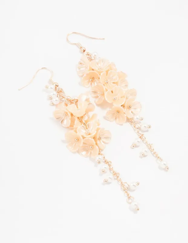 Rose Gold Plastic Pearl Petal Drop Earrings sold by lovisa