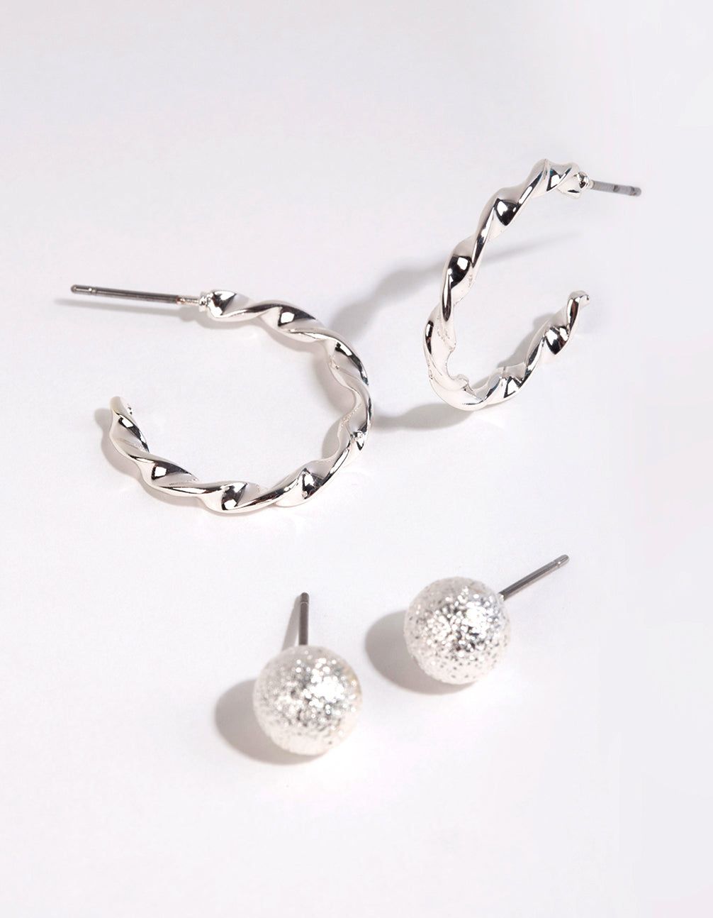 Silver Stud & Twisted Hoop Earring Set sold by lovisa