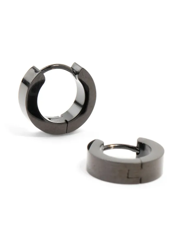 Waterproof Black Coated  Stainless Steel Wide Huggie Earrings sold by lovisa