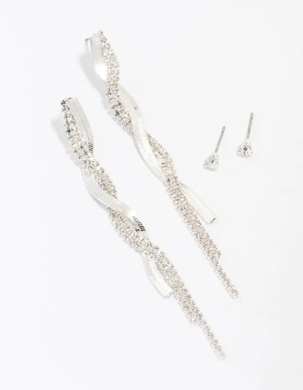 Silver Studs & Drop Cup Chain Earrings Multipack sold by lovisa
