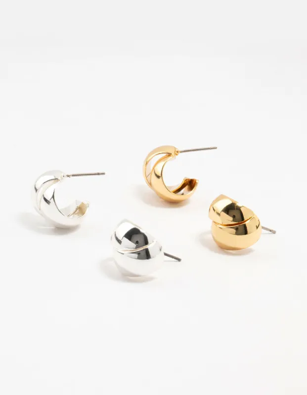 Mixed Metals Silver & Gold Plated Ball & Hoop Stud Earrings 2-Pack sold by lovisa