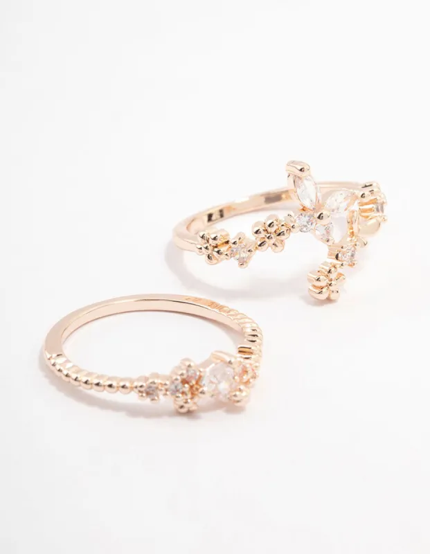 Rose Gold Plated Floral Stone Stacking Ring Pack sold by lovisa