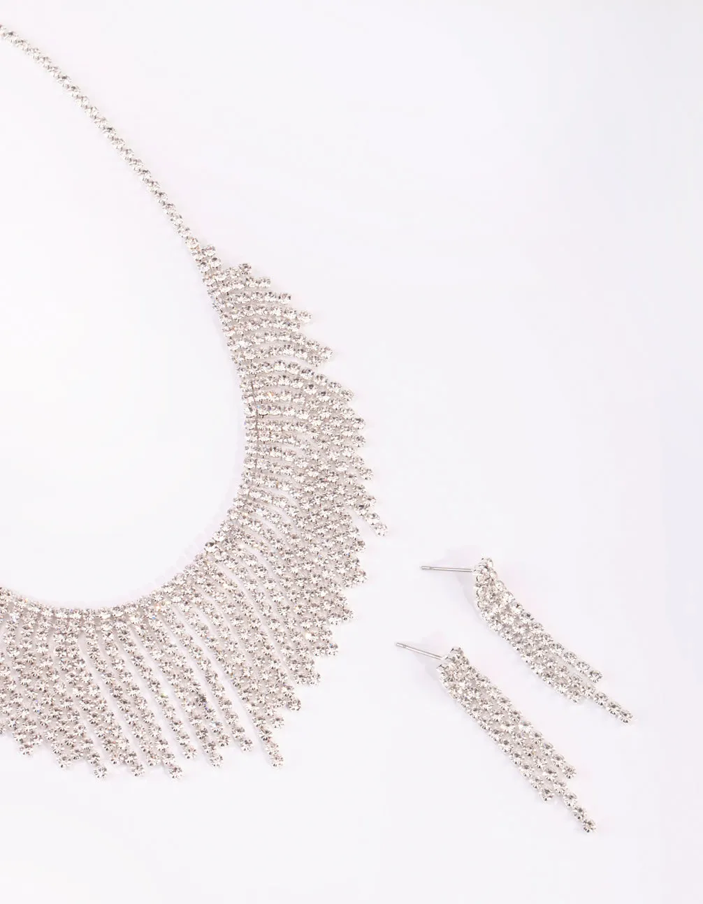 Silver Diamante Tassel Necklace & Earrings Set sold by lovisa