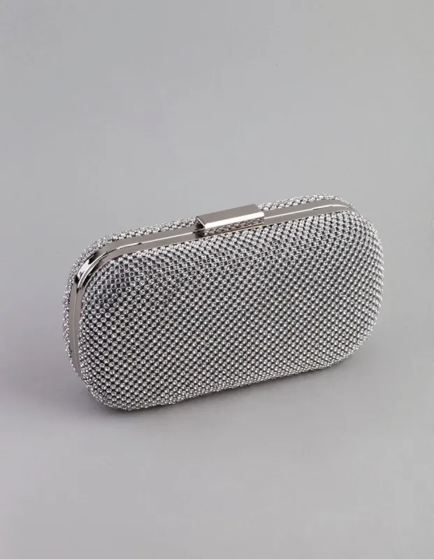Silver Diamante Rounded Rectangular Clutch sold by lovisa