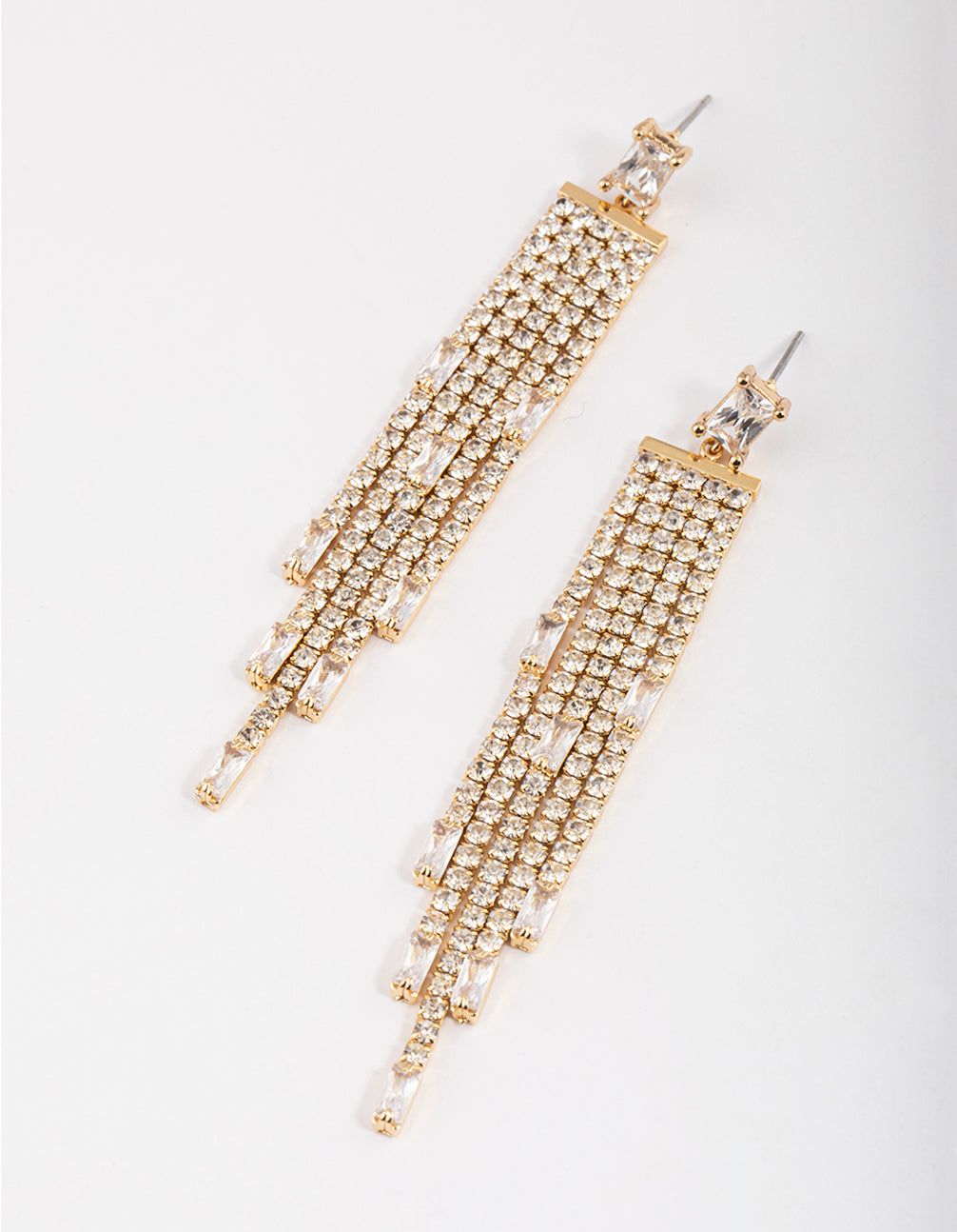 Gold Plated Cubic Zirconia Baguette Waterfall Drop Earrings sold by lovisa