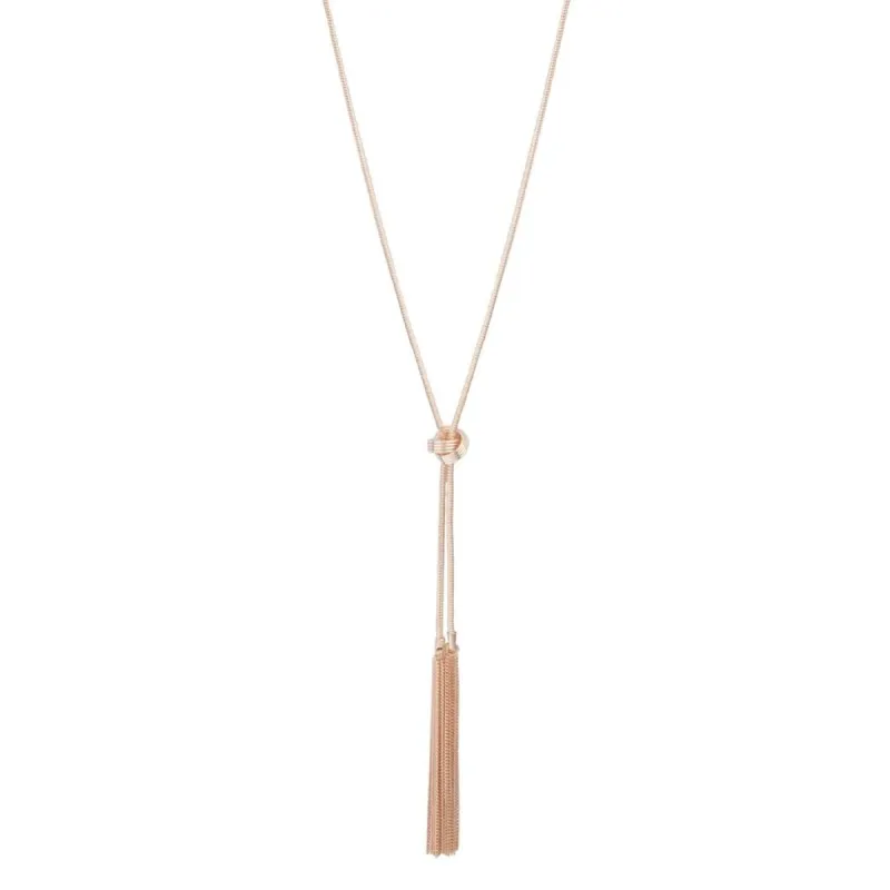 Rose Gold Lariat Knot & Tassel Necklace sold by lovisa